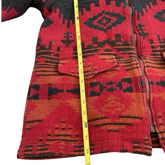 VTG Woolrich Womens Aztec Wool Hooded Jacket Size L Red Tribal Native USA 90s - Picture 14 of 16